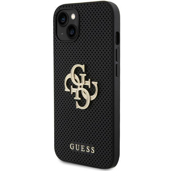 Hülle Guess GUHCP15SPSP4LGK iPhone 15 6.1" schwarz/schwarz hartcase Leder Perforiert 4G Glitter Logo Case