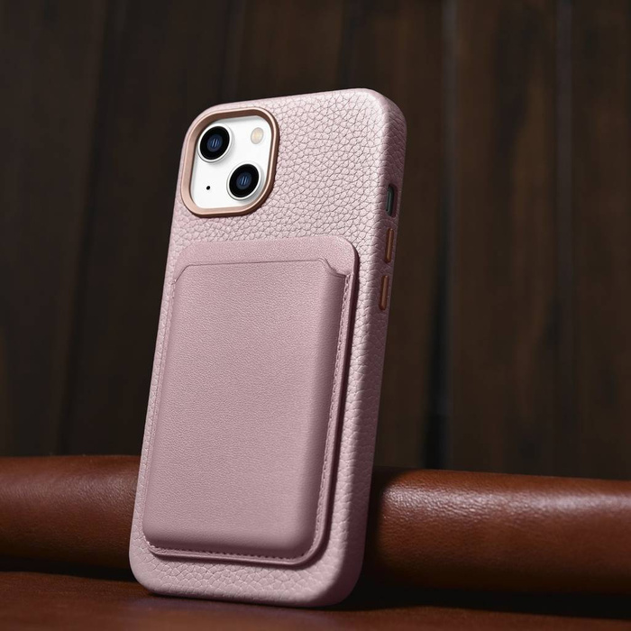 iCarer Case Leather genuine leather case for iPhone 14 rosa (WMI14220709-PK) (MagSafe compatible)