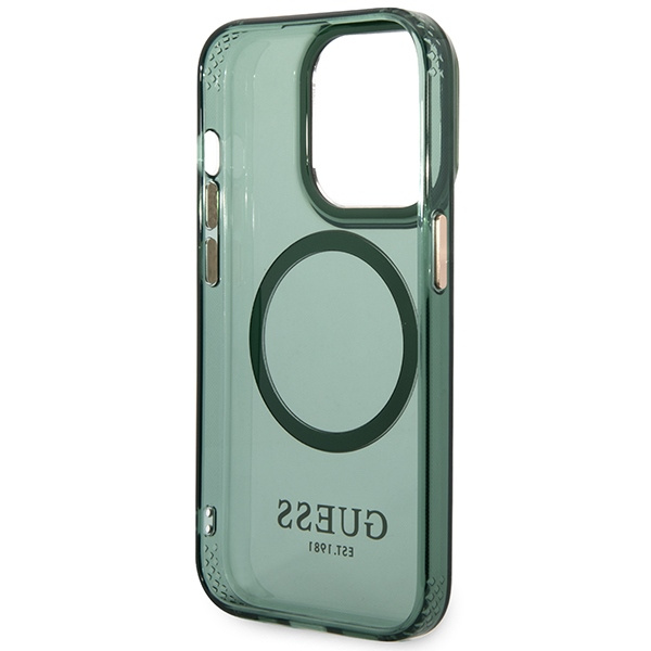 Guess GUHMP14XHTCMA iPhone 14 Pro Max 6,7" verde/khaki duro case contorno oro traslucido MagSafe