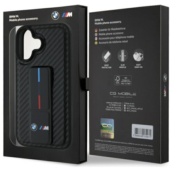 Case BMW iPhone 16 6.1" black/black hardcase M Grip Stand Smooth and Carbon