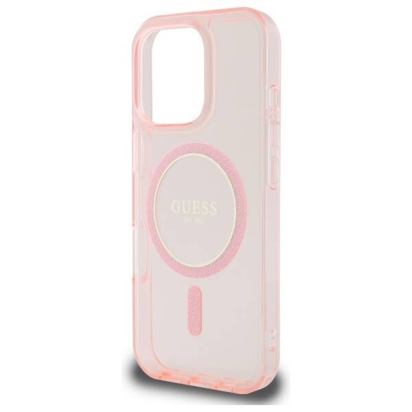 Etui Guess iPhone 16 Pro różowy/pink hardcase IML Glitter Circle MagSafe
