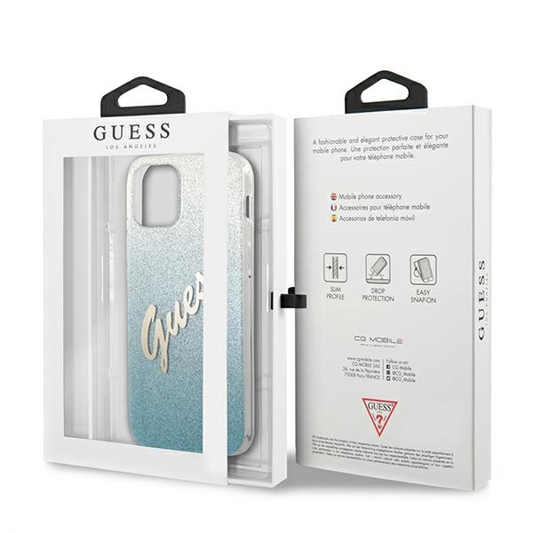 Pouzdro GUESS Apple iPhone 12 Mini Glitter Gradient Script GUHCP12SPCUGLSBL Modré pevné pouzdro