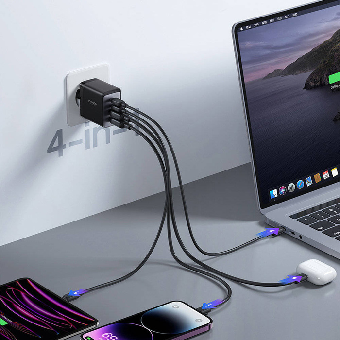 Joyroom nabíječka GaN 67W 4 porty (2x USB, 2x USB C) černá (TCG02) + kabel USB C - USB C 100W 1,2m