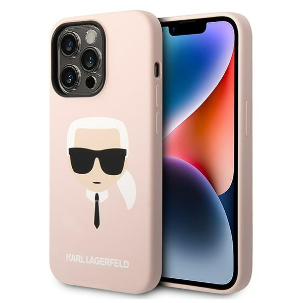 Hülle KARL LAGERFELD Apple iPhone 14 Pro Max Silikon Karl`s Head MagSafe Hellrosa Hartcase