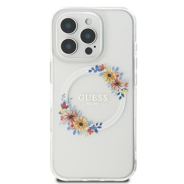 Etui Guess iPhone 16 Pro 6.3" przeźroczysty/transprent hardcase IML Flowers Wreath MagSafe