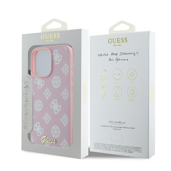 Etui Guess iPhone 16 Pro 6.3" różowy/pink hardcase Peony Script Logo MagSafe