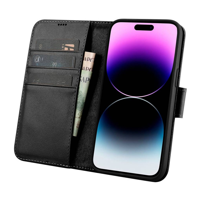 iCarer Wallet Case 2in1 iPhone 14 Pro Leather Flip Cover Anti-RFID noir (WMI14220726-BK)