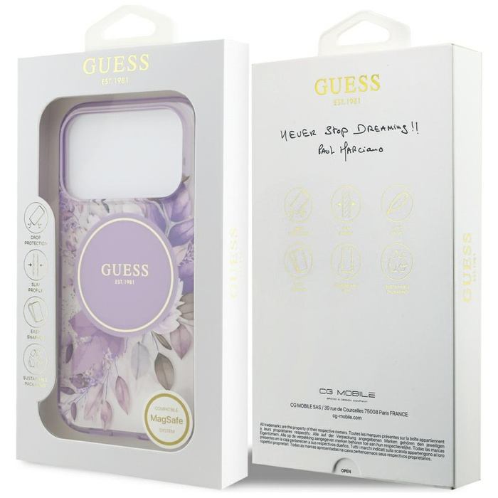 Etui Guess IML Flower & Tonal Circle     MagSafe do iPhone 17 Pro fioletowy
