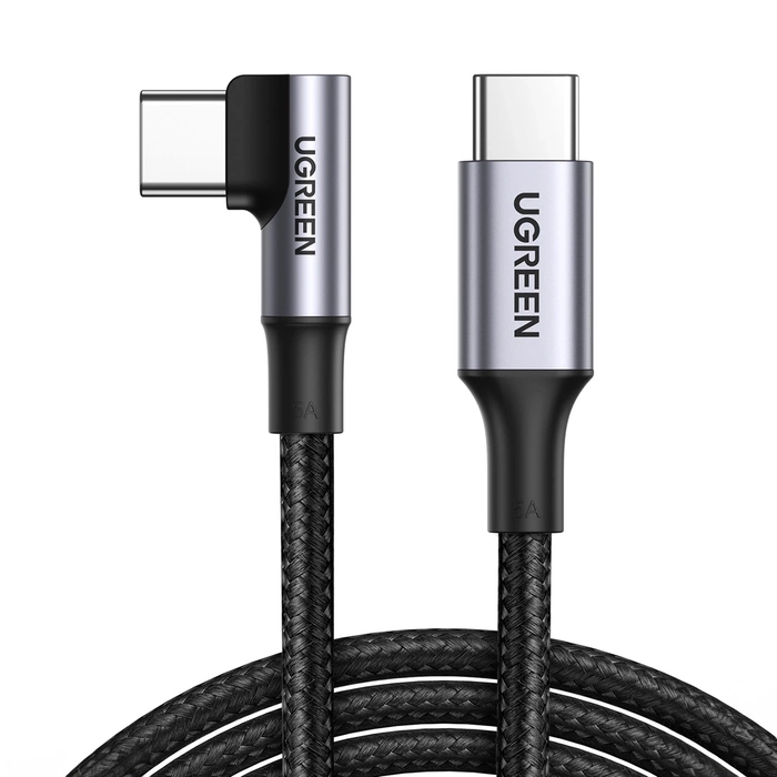 USB-C-USB-C kábel, ferde UGREEN US334 5A, PD 100W, 2m (fekete)