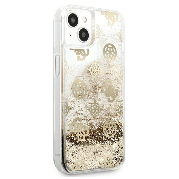 Hülle GUESS Apple iPhone 13 Mini Pfingstrose Flüssigkeit Glitter Gold Hardcase
