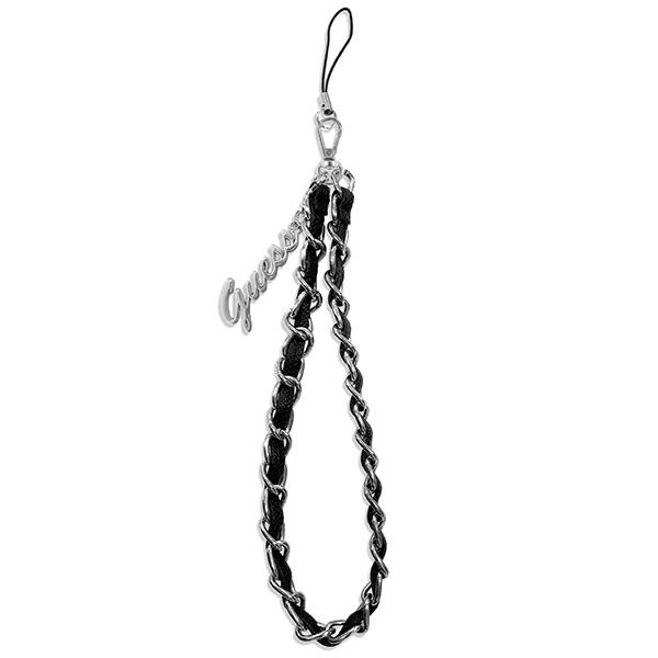 GUESS Phone Strap Chain Metal Logo Charm Pendant Black