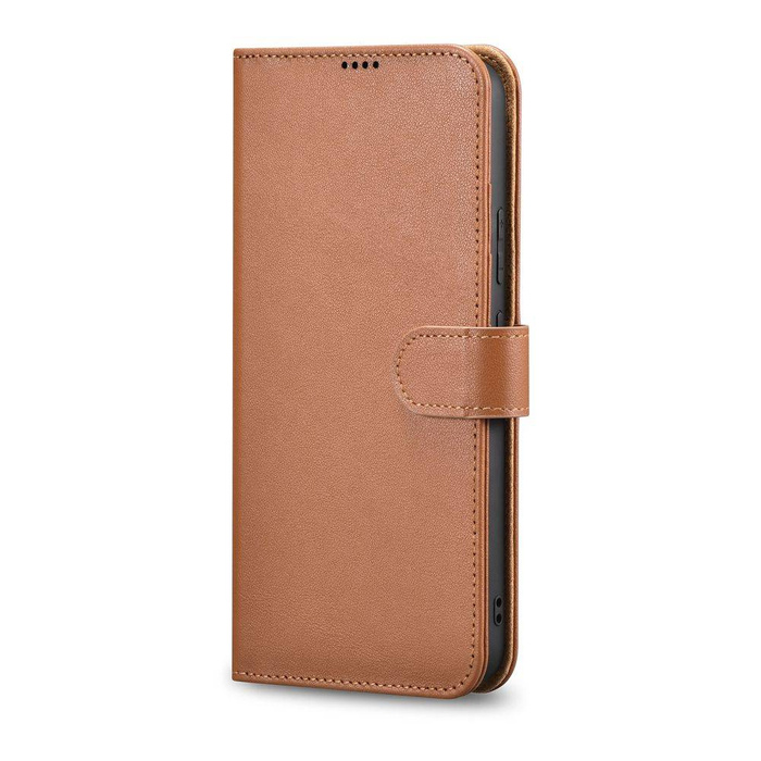 iCarer Haitang Funda de cuero tipo billetera Funda de cuero para Samsung Galaxy S22 + (S22 Plus) Funda tipo billetera marrón (AKSM05BN)