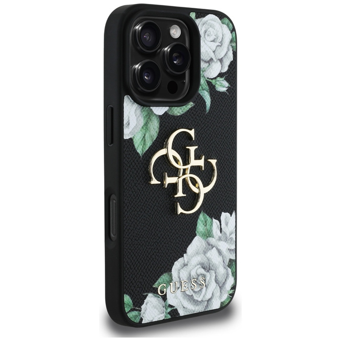 Etui Guess Grained Roses Big 4G logo do  iPhone 16 Pro czarny