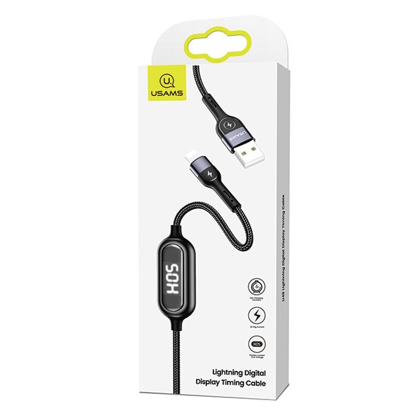 Kabel Opletený USAMS Lightning 2A Rychlé nabíjení LED 1,2 m Černá