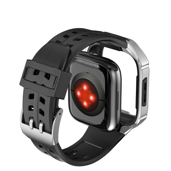 [B WARE] Kingxbar CYF136 2in1 Rugged Case für Apple Watch SE, 6, 5, 4 (44 mm) Edelstahl mit Armband Silber