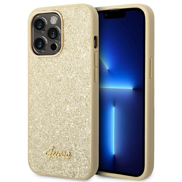 Case Guess iPhone 14 Pro 6.1" gold/gold hard case Glitter Script