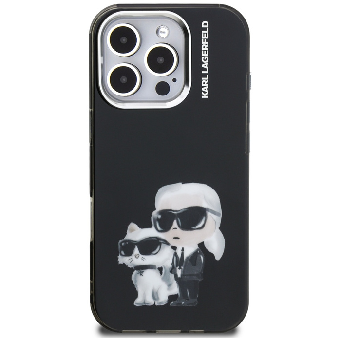 Etui Karl Lagerfeld IML Aquarelle Karl   & Choupette & Logo do iPhone 16 Pro Max czarny