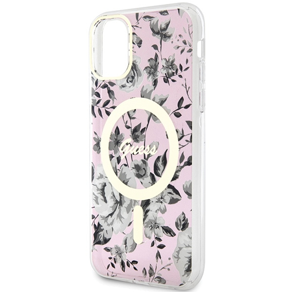 Guess GUHMN61HCFWSP iPhone 11 / Xr 6.1" rosa/rosa hartcase Blume MagSafe