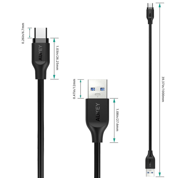 AUKEY CB-CMD3 set di 3 pezzi. Cavi USB C in PVC