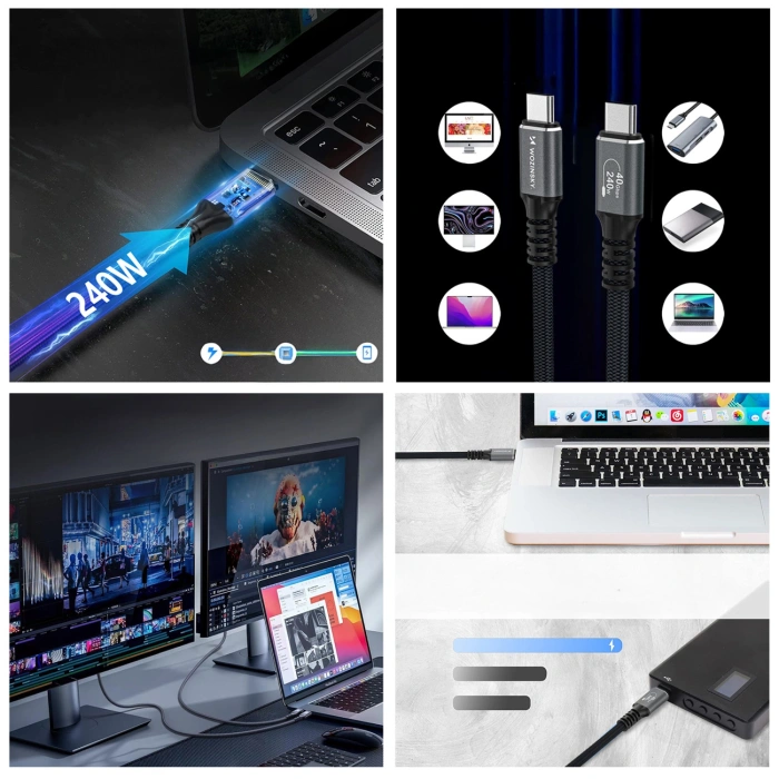 Kabel Wozinsky WPS-UY415S USB-C Thunderbolt 4 240W 1,5m 4K - czarny