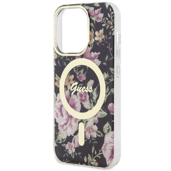 Hülle Guess GUHMP14LHCFWSK iPhone 14 Pro 6.1" schwarz/schwarz hartcase Flower MagSafe Case