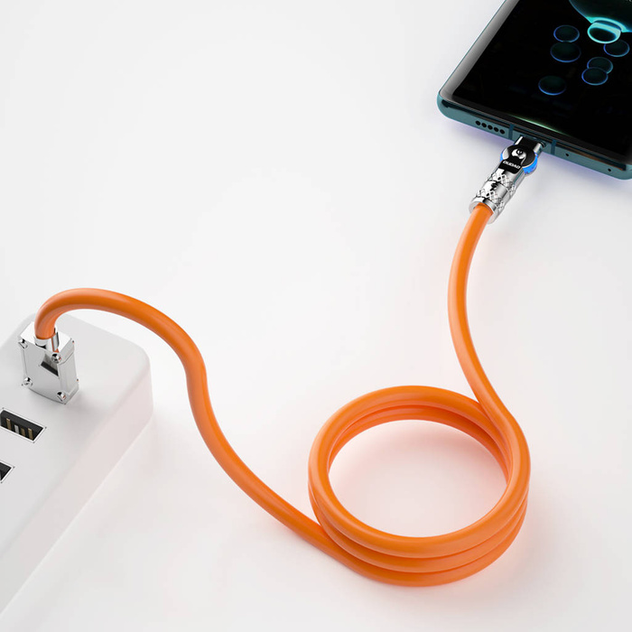 Angled cable USB - USB C 120W 1m rotation 180° Dudao - orange