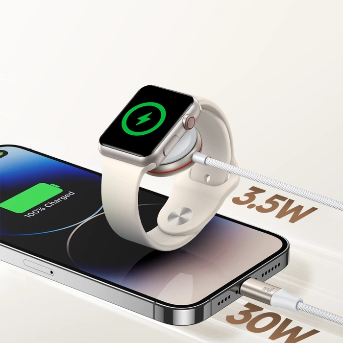 Joyroom Câble Lightning 2 en 1 et chargeur inductif pour Apple Watch 1,5 m blanc (S-IW011)