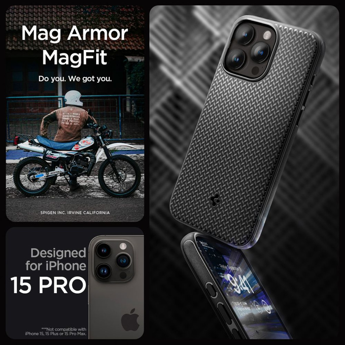 Hülle Spigen Mag Armor iPhone 15 Pro MATTE Schwarz