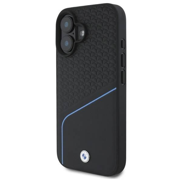Coque BMW iPhone 16 6.1" black/black hardcase Sign Leather Textured And Line MagSafe