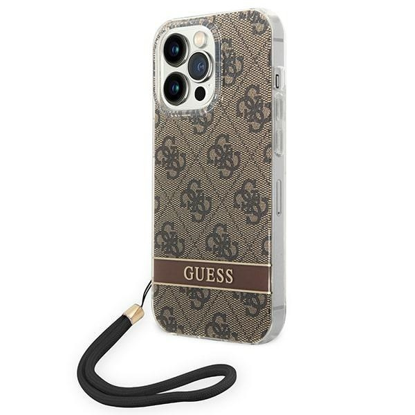 Hülle GUESS Apple iPhone 14 Pro Max 4G Print Strap Braun Hartcase