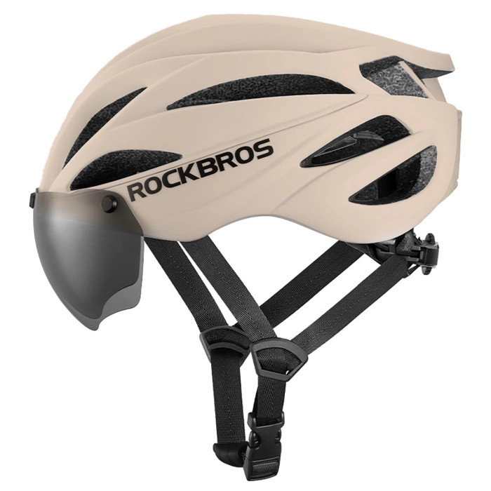 Rockbros Fahrradhelm mit Visier, abnehmbarer UV-Schutzbrille, Unisex – Braun