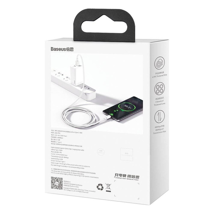 Baseus Superior USB kabel - USB Typ C 66 W 6A 2 m Bílý (CATYS-A02)