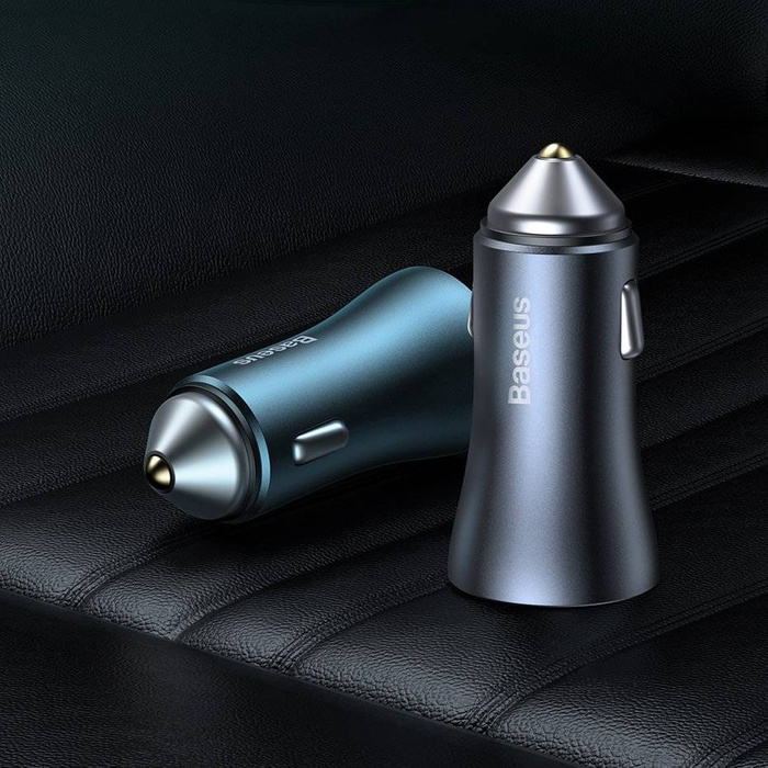 Baseus Golden Contactor Pro quick car charger 2x USB 40 W Quick Charge SCP FCP AFC + USB - USB Type C cable gray (TZCCJD-A0G)