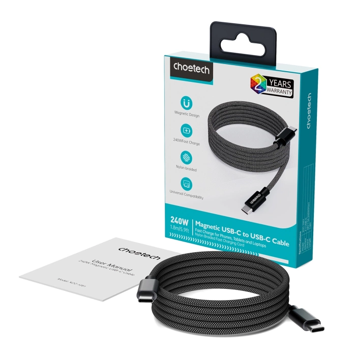 Choetech XCC-1052 100W USB-C Magnetkabel 1,2m - Schwarz