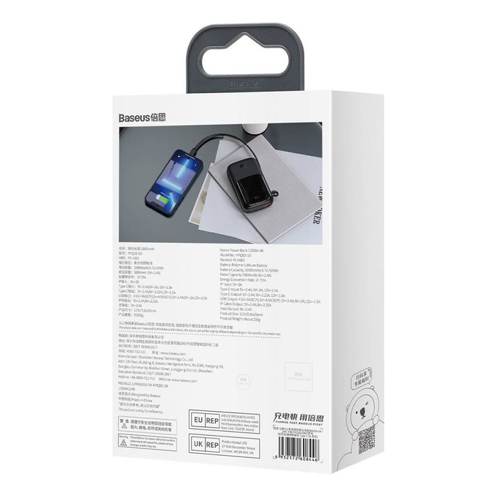 Powerbank 10000mAh 20W Baseus Qpow Pro Overseas Edition + Cable USB C 3A - Negro