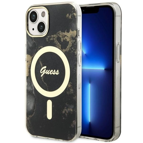 Case Guess GUHMP14MHTMRSK iPhone 14 Plus 6.7" black/black hardcase Golden Marble MagSafe Case
