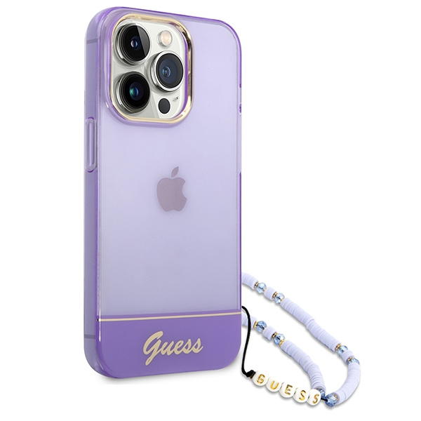 Hülle GUESS Apple iPhone 14 Pro Max Translucent Pearl Strap Lila Hartcase