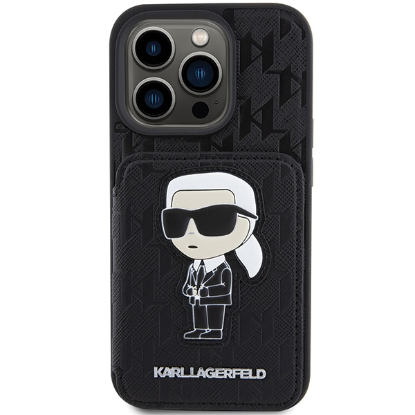 Karl Lagerfeld KLHCP15XSAKKNSCK iPhone 15 Pro Max 6.7" black/black hardcase Saffiano Cardslots and Stand Monogram Ikonik Patch