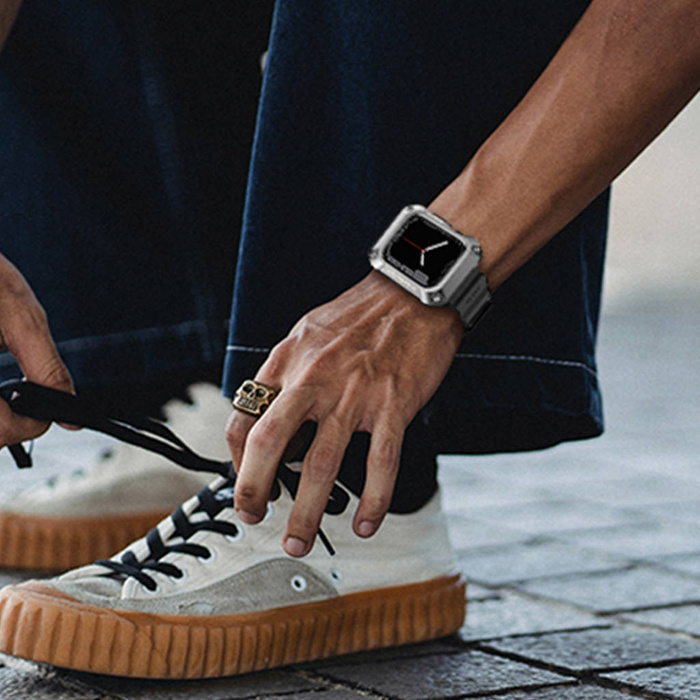 Řemínek Kingxbar CYF134 2v1 řemínek Apple Watch Ultra, SE, 8, 7, 6, 5, 4, 3, 2, 1 (49, 45, 44, 42 mm) s integrovaným pancéřováním obal nerezová ocel černá