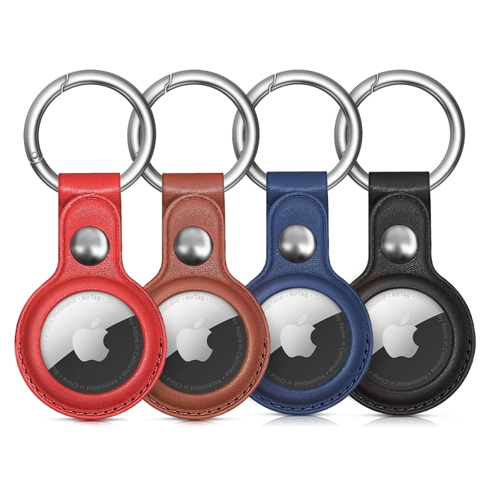 Apple AirTag PU Lederhülle - Schwarz, Braun, Rot, Blau - 4 Stück