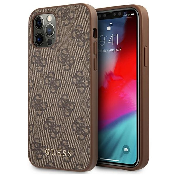 Hülle GUESS Apple iPhone 12 12 Pro 4G Metall Gold Logo Braun Hartcase