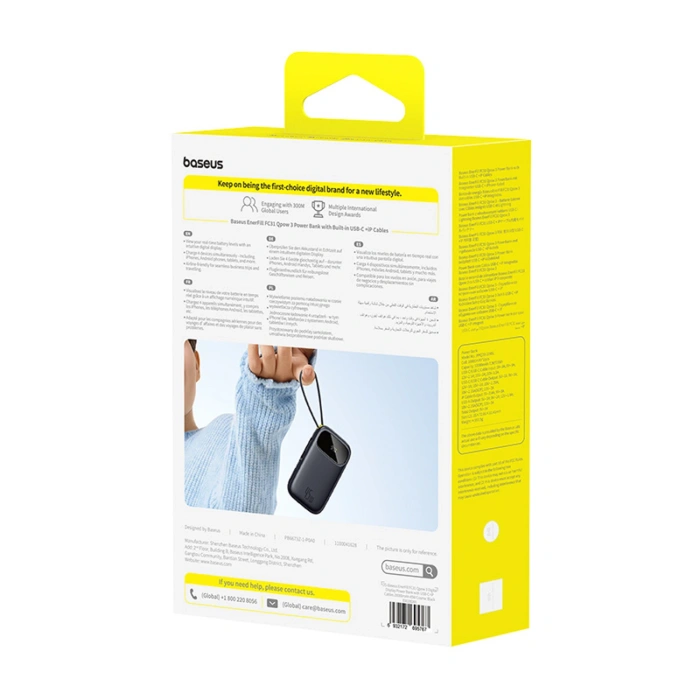 Powerbank Baseus EnerFill FC31 20000mAh 45W z wyświetlaczem z kablami USB-C i Lightning - czarny