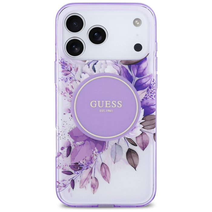 Etui Guess IML Flower & Tonal Circle     MagSafe do iPhone 17 Pro Max fioletowy