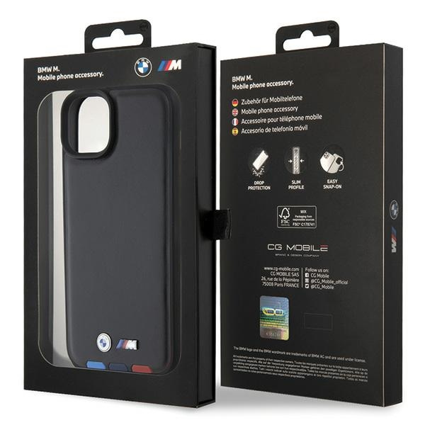 Cover BMW BMHCP15M22PTDK iPhone 15 Plus 6,7" nero/nero Pelle Timbro Tricolore Case