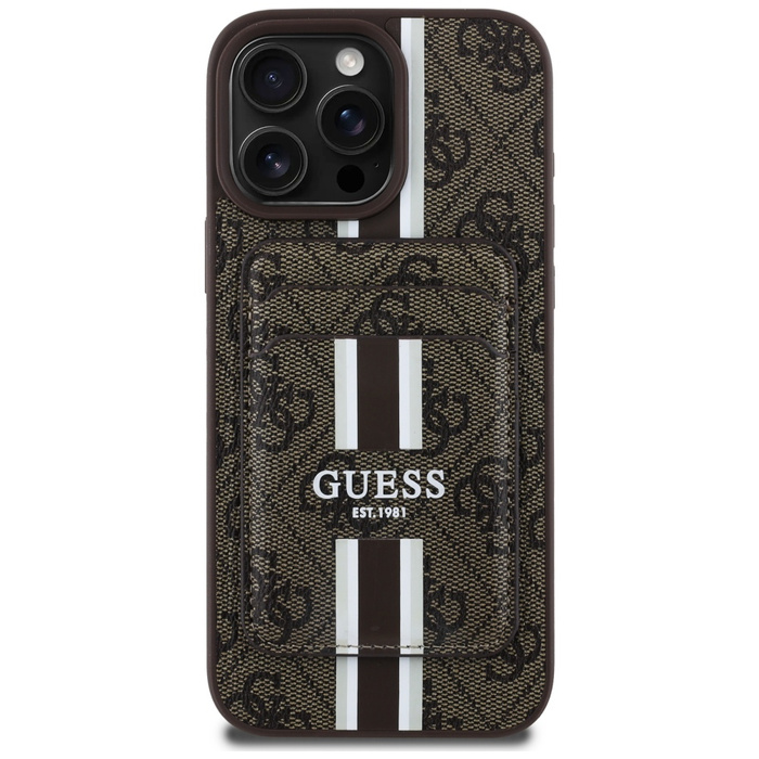 Etui Guess 4G Stripes z portfelem         Magsafe do iPhone 16 Pro Max brązowy