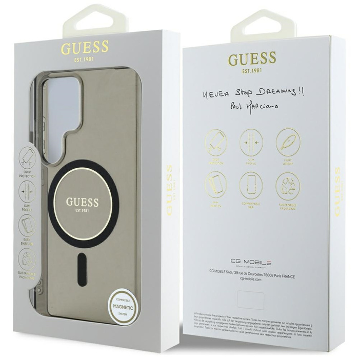 Etui Guess Glitter Circle Classic Logo    MagSafe do Samsung Galaxy S25 Ultra czarny