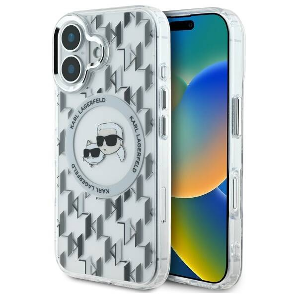 Etui Karl Lagerfeld iPhone 16 6.1" przezroczysty/transparent IML Monogram Karl&Choupette Head MagSafe