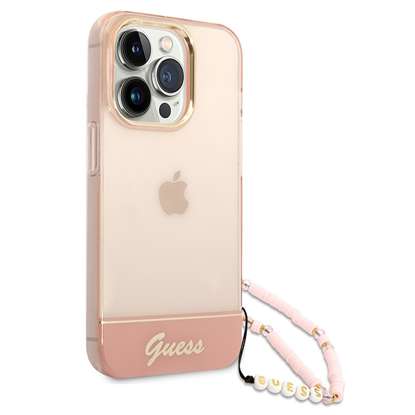 Case Guess iPhone 14 Pro 6.1" pink/pink hardcase Translucent Pearl Strap