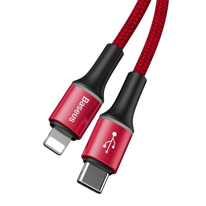 Kabel BASEUS USB-C na Lightning PD Halo, Power Delivery, 18W, 1m červená