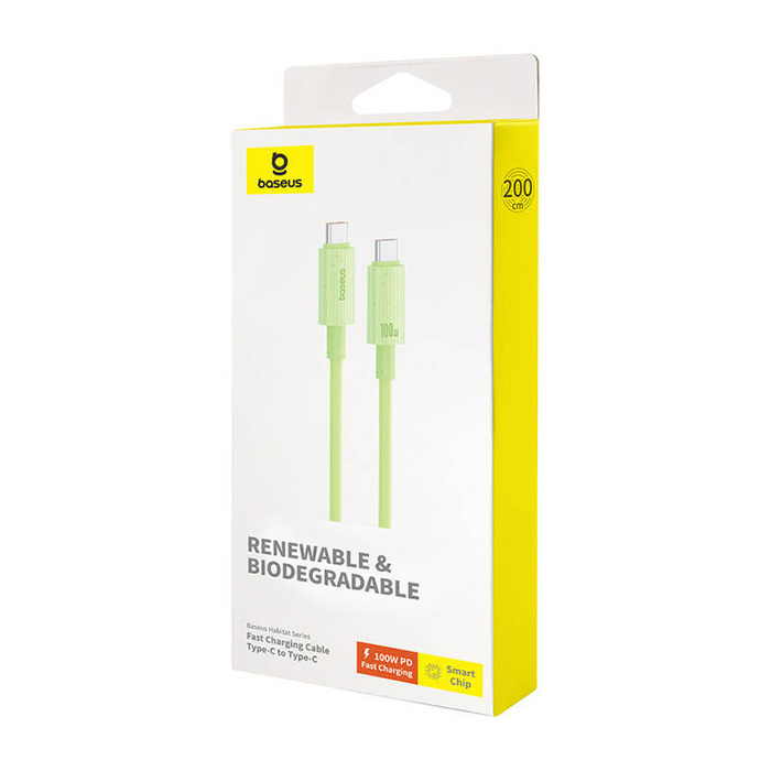 Kabel szybko ładujący Baseus USB-C do USB-C Habitat Series 100W, 2m (zielony)